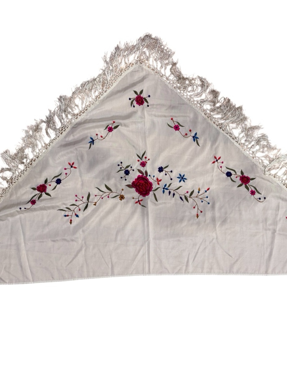 Liz Claiborne Embroidered Floral Triangle Shawl Scarf Fringe Waist Wrap Boho